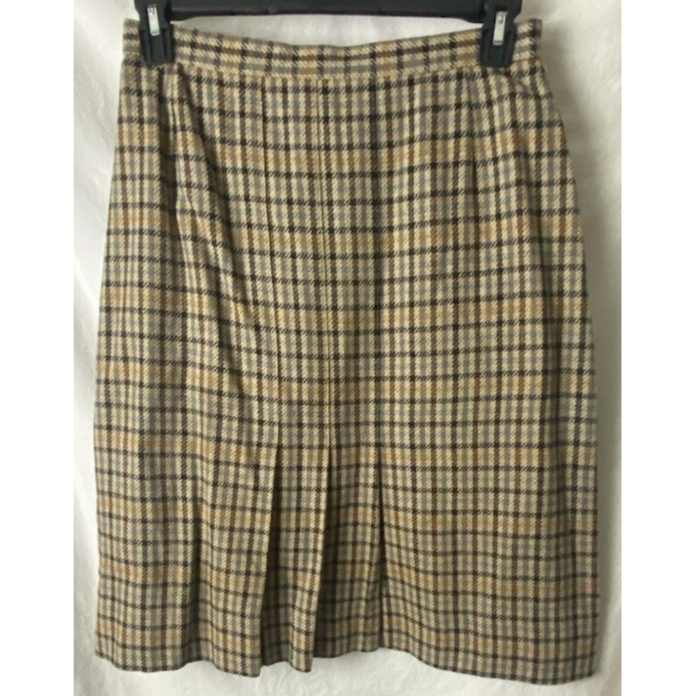 Vintage Personal Womens Skirt Brown‎ Plaid Pleated Wool Retro Preppy USA Sz 16